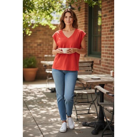 Nordstorm Womens Capped Sleeve Box Tee in Red Size Medium - Picture 6 of 6